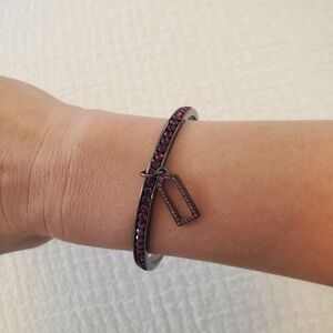 Vintage Coach Black and Purple Gem Bangle Bracelet With Charm